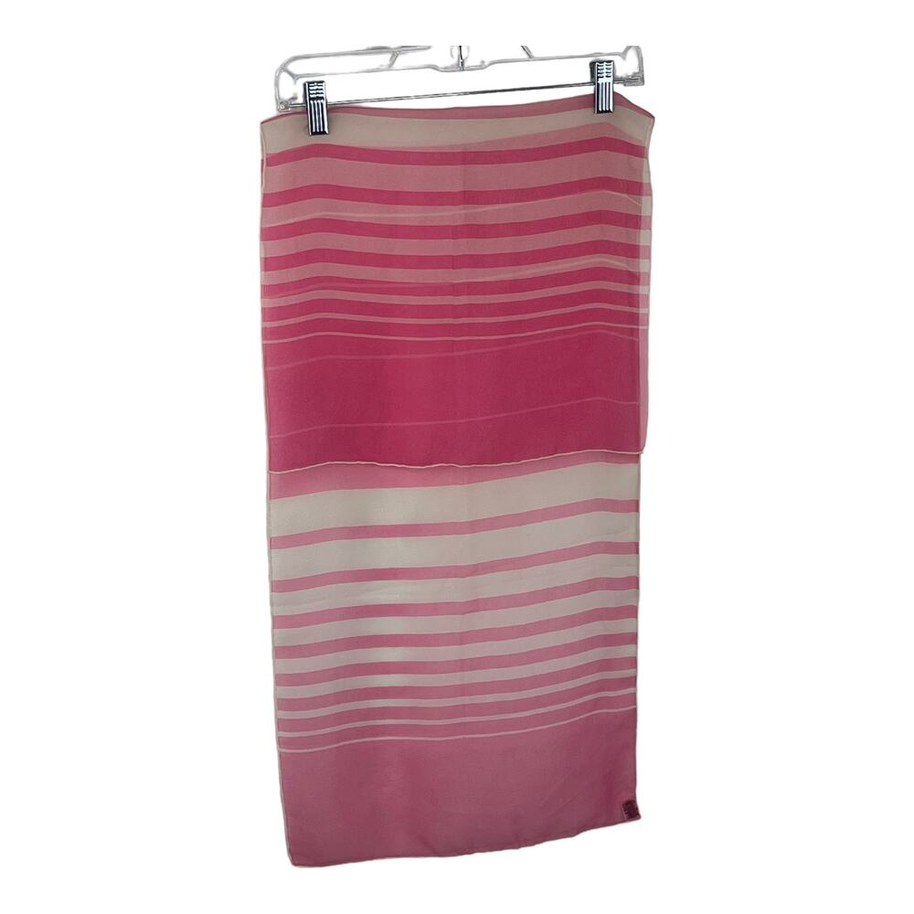 Vintage Burmel Silk Blend Scarf Pink White Stripes Made in Japan Hand Rolled
